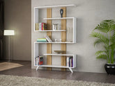 Bibliothèque SCANDINA en bois blanc et bois clair, design scandinave pour un intérieur élégant avec plusieurs niveaux de rangement pour livres et objets déco.